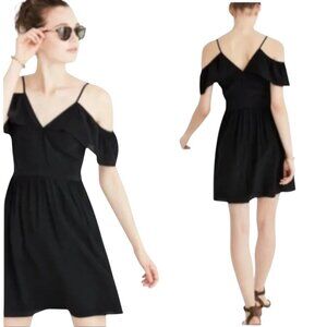 Madewell Silk Black Cold Shoulder Ruffle Cami Dress